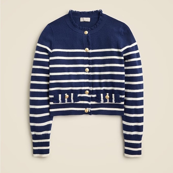 J crew evening muslin Cashmere fringe-trim sweater lady jacket - Picture 4 of 5